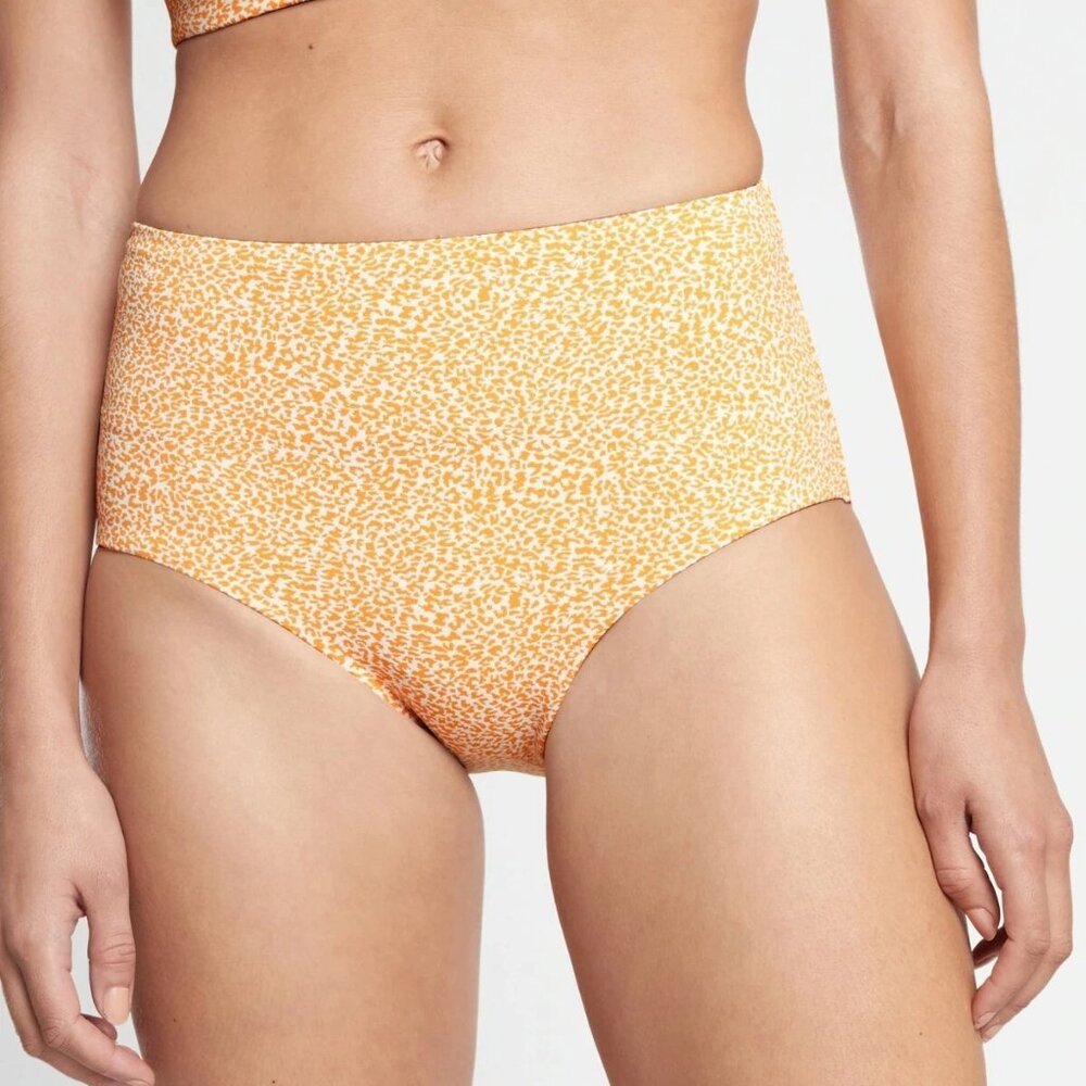 Athleta High Rise Jacquard Bikini Bottoms in Micro Cheetah Abyssinian Yellow